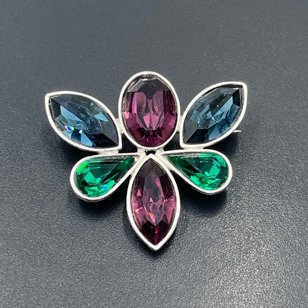 YSL Yves Saint Laurent Authentic Vintage MultiColor Rhinestone Flower‎ Brooch
